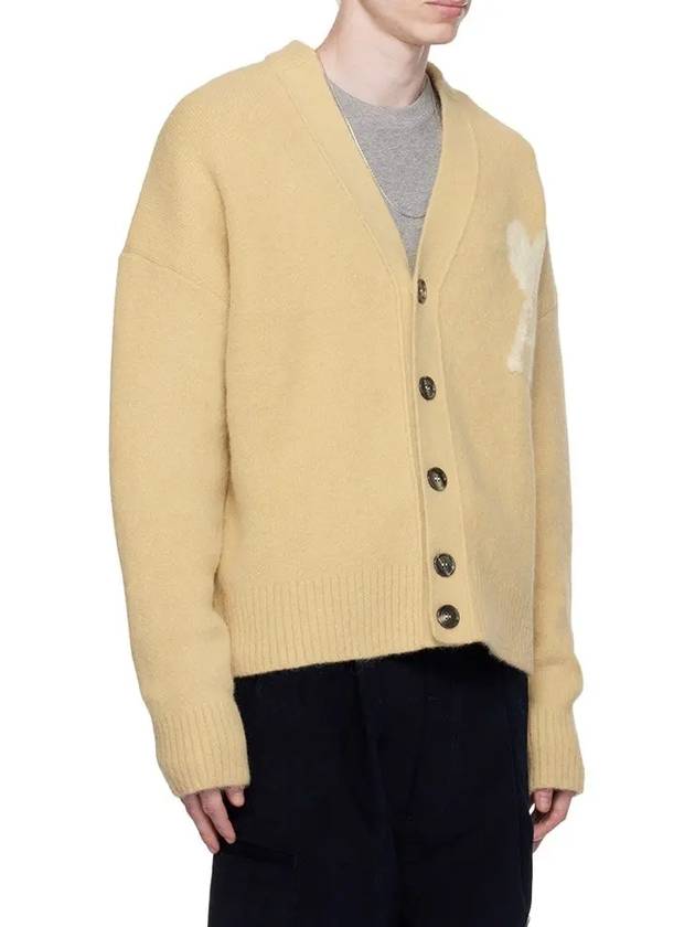 Heart Logo Oversized Cardigan Beige - AMI - BALAAN 3