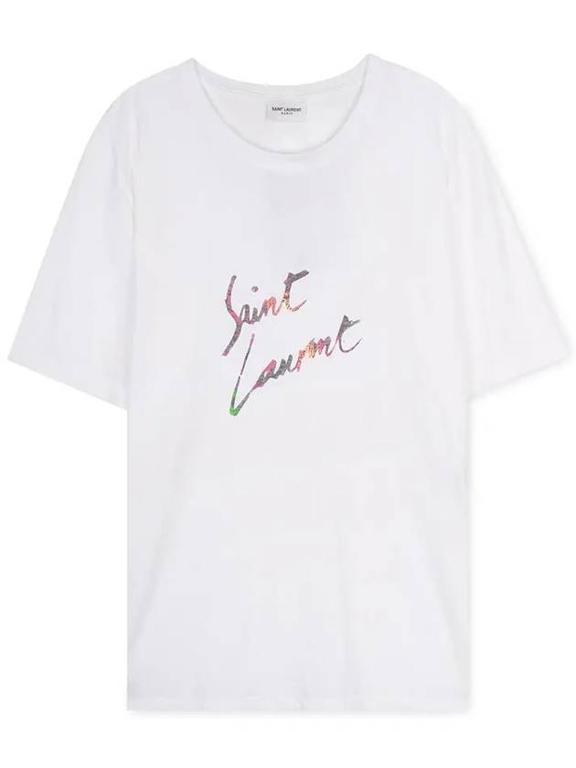 Men's Animal Pattern Logo Short Sleeve T-Shirt White - SAINT LAURENT - BALAAN 2