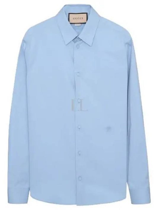Embroidered Logo Cotton Poplin Long Sleeve Shirt Light Blue - GUCCI - BALAAN 2