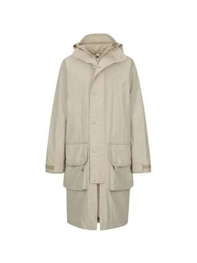 Technical Cotton Long Hooded Jacket Beige - BURBERRY - BALAAN 2