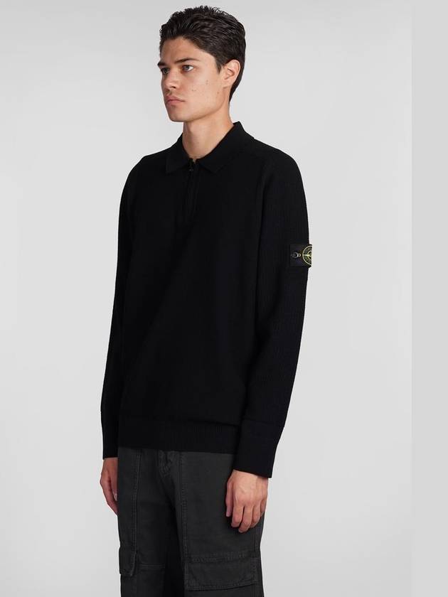 Half Zip Knit Polo Shirt Black - STONE ISLAND - BALAAN 5