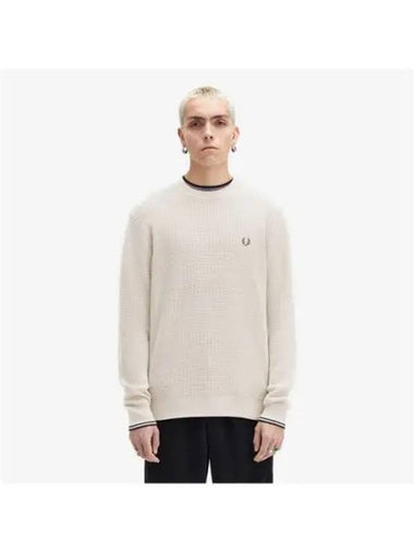 Fred Perry Sharp Waffle Stitch Knit Porridge AFPM2436507 X23 - FRED PERRY - BALAAN 1