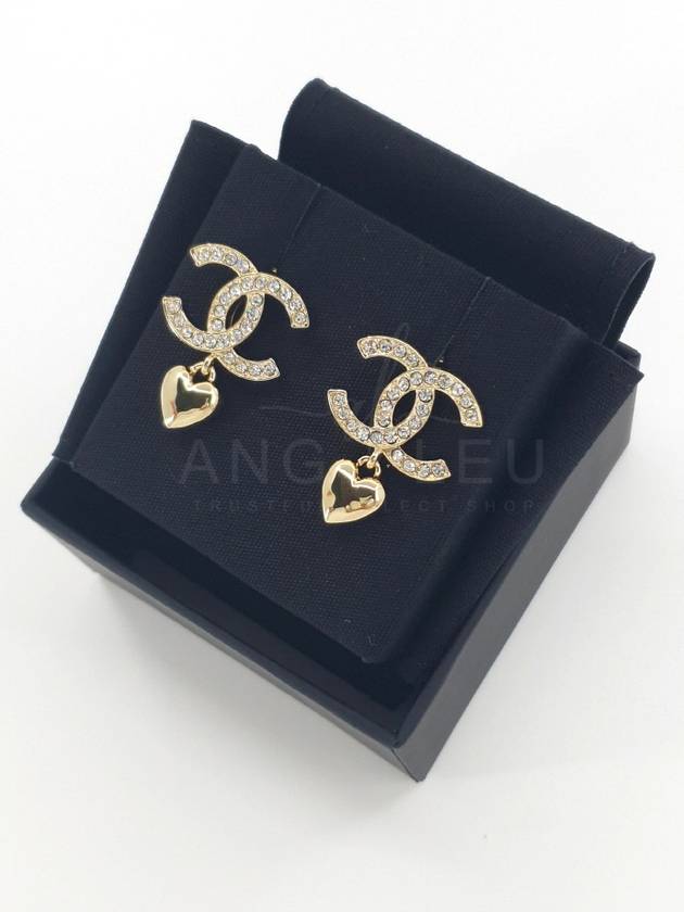 CC Logo Heart Drop Cubic Earrings Gold - CHANEL - BALAAN 3