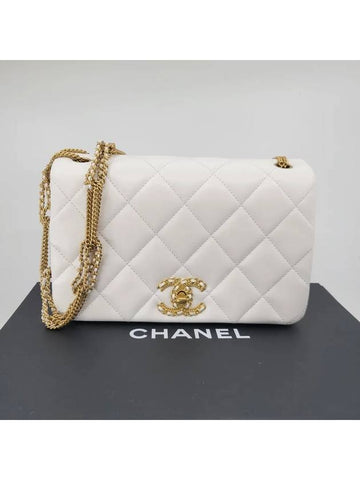 CC Small Flap Bag Lambskin White Gold AS3386 - CHANEL - BALAAN 1