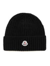 Logo Patch Wool Beanie Black - MONCLER - BALAAN 1