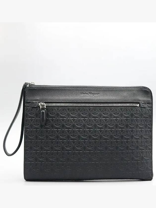 Ferragamo 24 A424 Black Color Travel Embossed Gancini Clutch - SALVATORE FERRAGAMO - BALAAN 1