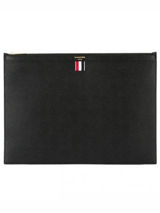 Pebble Grain Leather Large Zipper Laptop Holder Black - THOM BROWNE - BALAAN 2