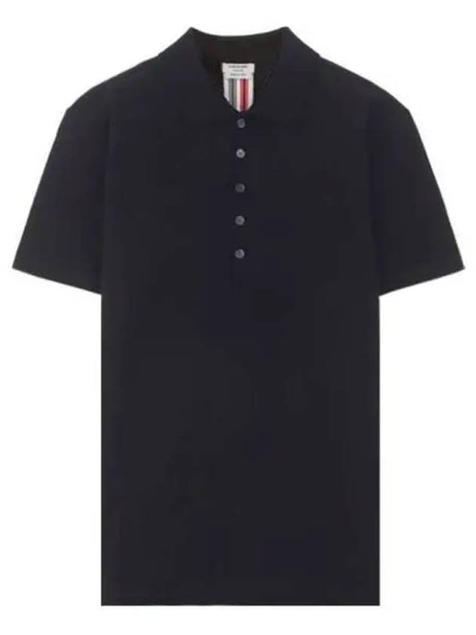 Men's Cotton Pique Center Bag Striped Short Sleeve Polo Shirt  Navy - THOM BROWNE - BALAAN 2