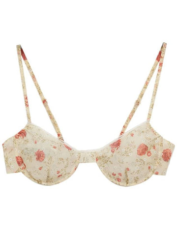 floral-print lace-trim bra - PRADA - BALAAN 1