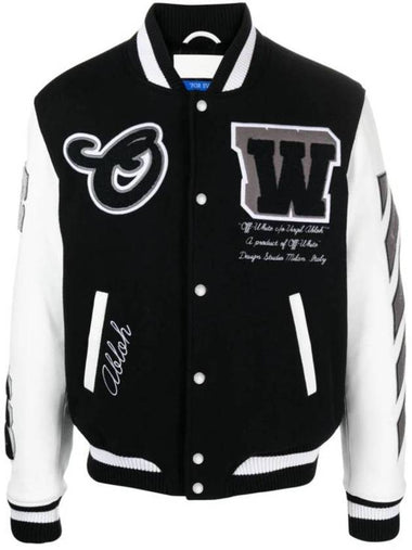 Off-White Lea Applique Varsity Jacket Black - OFF WHITE - BALAAN 1