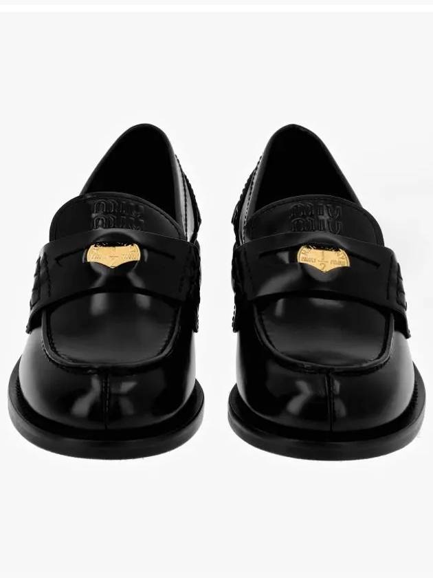 Brushed Leather Penny Loafers Black - MIU MIU - BALAAN 4