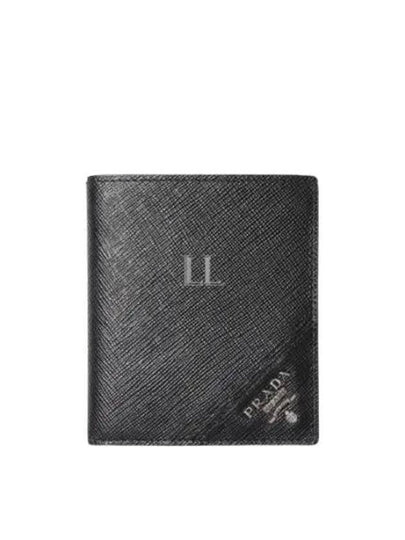 Saffiano Triangle Logo Half Wallet Black - PRADA - BALAAN 2