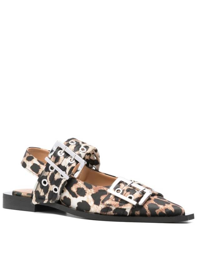 Leopard Satin Feminine Buckle Ballerina Brown - GANNI - BALAAN 5