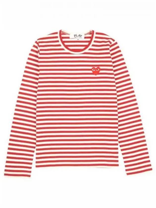 Women's Red Heart Wappen Stripe Long Sleeve T-Shirt Red - COMME DES GARCONS - BALAAN 2