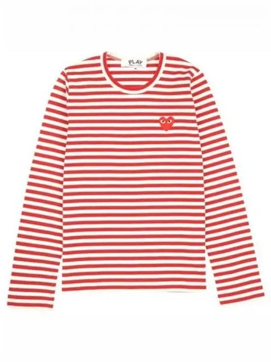 Women's Red Heart Wappen Stripe Long Sleeve T-Shirt Red - COMME DES GARCONS - BALAAN 2