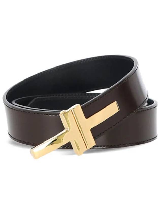 T Buckle Leather Belt 30MM Dark Brown· - TOM FORD - BALAAN 3