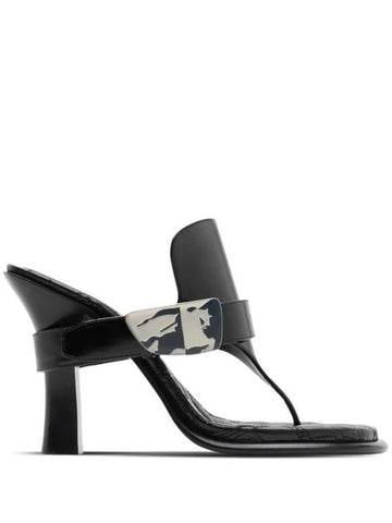 Bay Leather Sandals Heel Black - BURBERRY - BALAAN 1