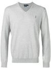 Embroidery Logo V-Neck Knit Top Grey - POLO RALPH LAUREN - BALAAN 1