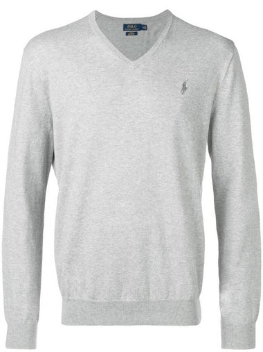 Embroidery Logo V-Neck Knit Top Grey - POLO RALPH LAUREN - BALAAN 1