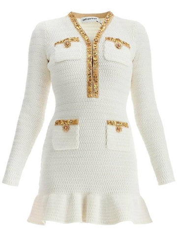 Lurex knit mini short dress cream - SELF PORTRAIT - BALAAN 1