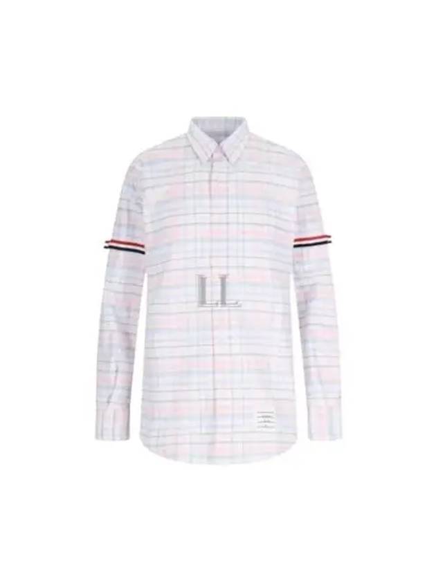 Men's Plaid Three Stripes Armband Oxford Long Sleeve Shirt Light Pink - THOM BROWNE - BALAAN 2