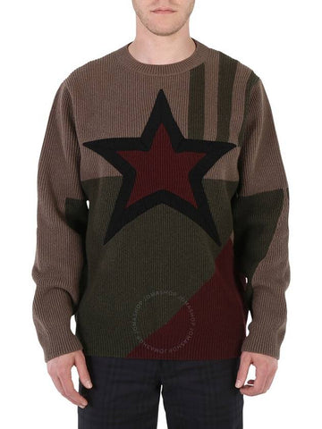 Burberry Men's Khaki Star Intarsia Wool Sweater Size Small - BURBERRY - BALAAN 1