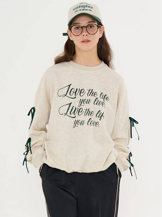 Ribbon Slit Lettering Overfit Sweatshirt Oat Meal - METAPHER - BALAAN 4