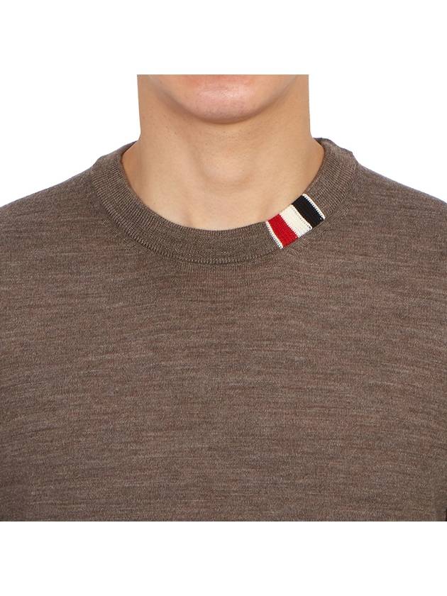 Intarsia Stitch Crew Neck Merino Wool Knit Top Brown - THOM BROWNE - BALAAN 7