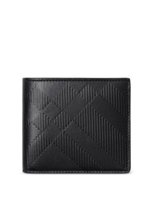 Embossed Checked Leather Half Wallet Black - BURBERRY - BALAAN 1