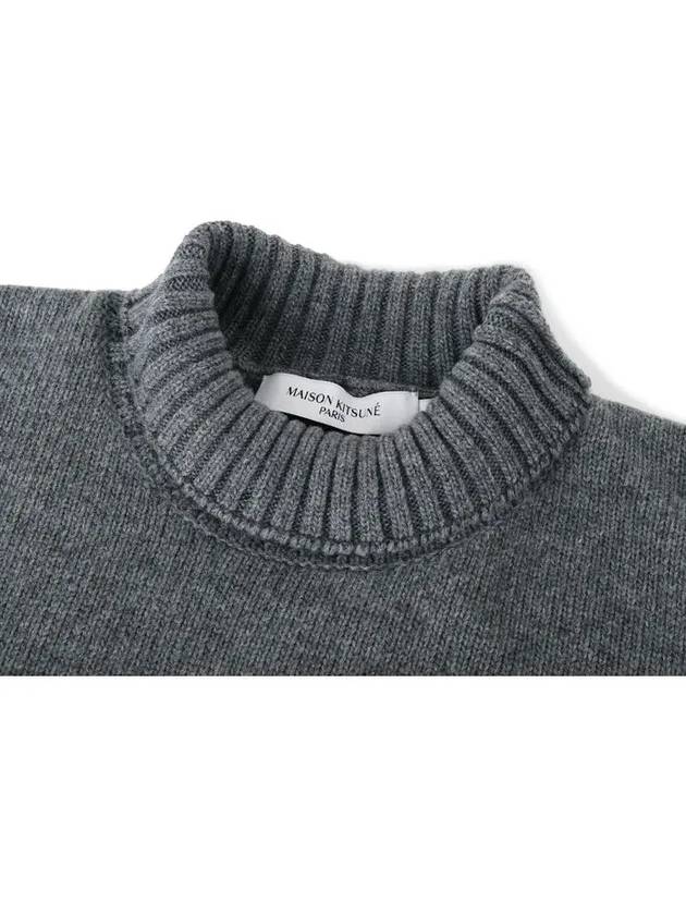 Men's Fox Head Patch Oversized Wool Turtleneck Grey - MAISON KITSUNE - BALAAN 4