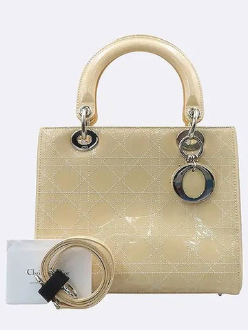 Ivory color patent stitch medium lady bag shoulder strap 2WAY - DIOR - BALAAN 1