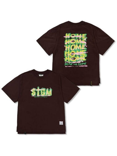 Home Vintage Like Washed Oversized Short Sleeve T-Shirt Brown - STIGMA - BALAAN 1