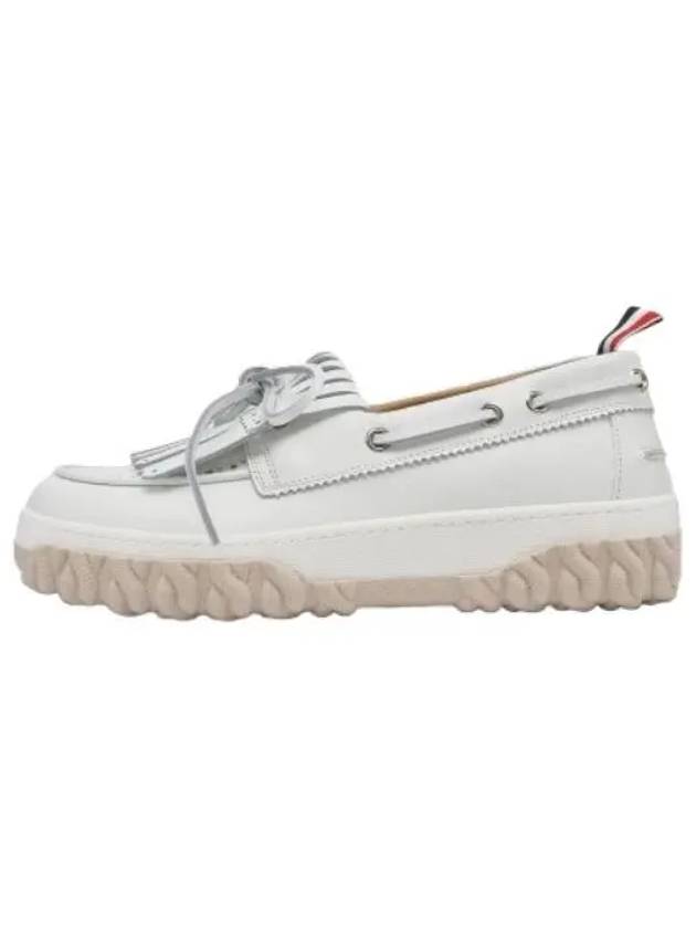 Women's Vitello Calf Kilt Boat Loafer White - THOM BROWNE - BALAAN 2