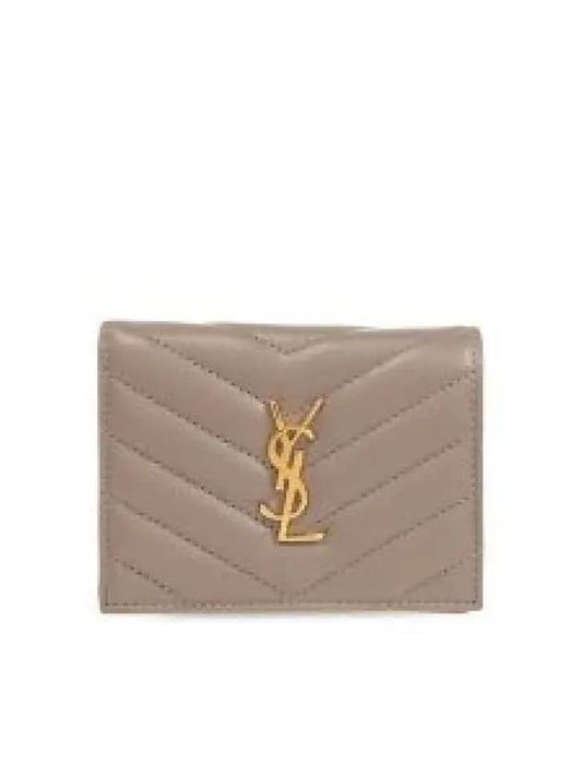 Casandra Matelasse Quilted Lambskin Flap Card Wallet Grey - SAINT LAURENT - BALAAN 2