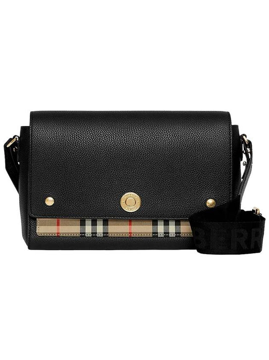Leather and Vintage Check Note Crossbody Bag Black - BURBERRY - BALAAN 2