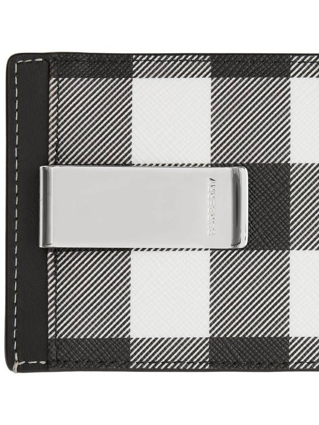 Checked Leather Money Clip Card Wallet Black - BURBERRY - BALAAN 3