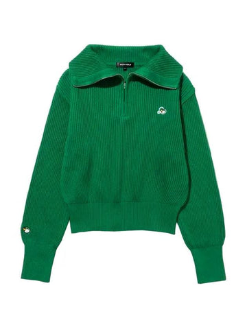 Women's Collar Neck Embroidered Logo Half Zip-Up Knit Top Green - 20THHOLE - BALAAN 1