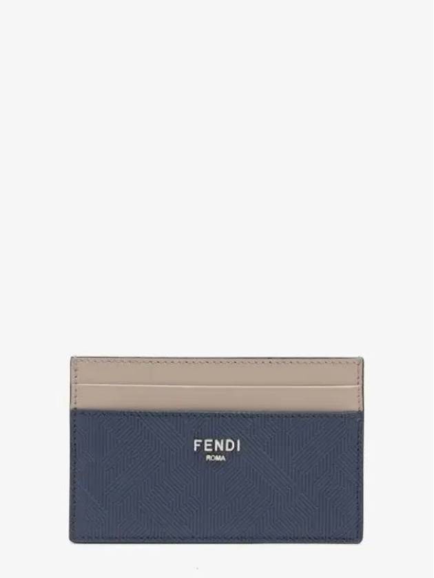 logo calfskin card wallet navy - FENDI - BALAAN 3