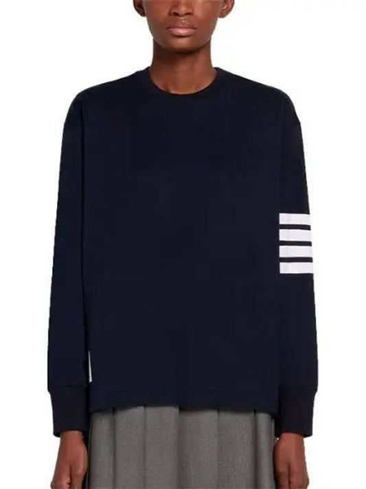 Engineered 4 Bar Medium Weight Jersey Oversized Long Sleeved T-Shirt Navy - THOM BROWNE - BALAAN 2