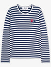 Double Heart Wappen Stripe Long Sleeve T-Shirt Navy - COMME DES GARCONS PLAY - BALAAN 3