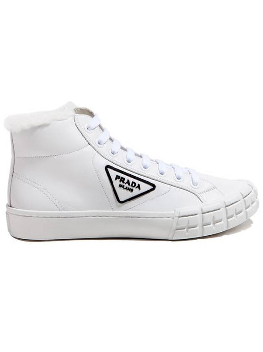 Cassetta Wheel Fleece High Top Sneakers White - PRADA - BALAAN.