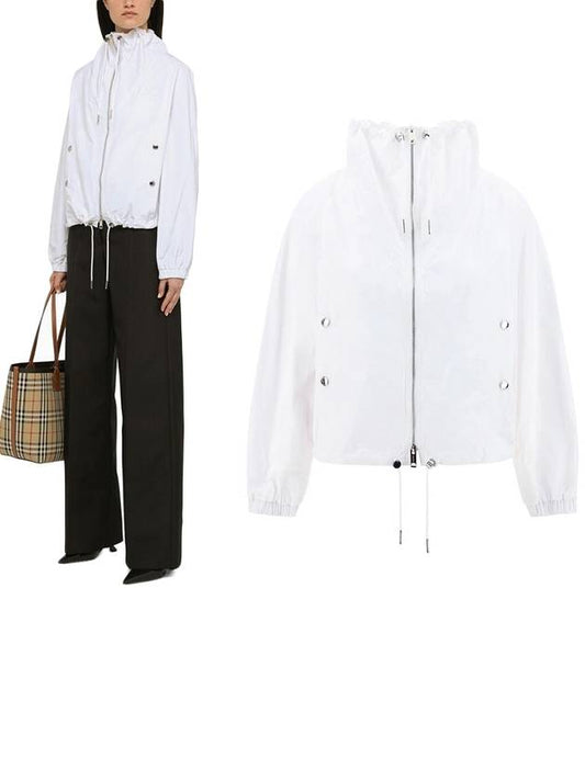 Drawstring White Women’s Zip-up Jacket 8066083A1462 - BURBERRY - BALAAN 2