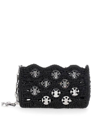 Black Shoulder Bag With Chain-Link Shoulder Strap And Discs Detail In Raphia Woman - PACO RABANNE - BALAAN 1