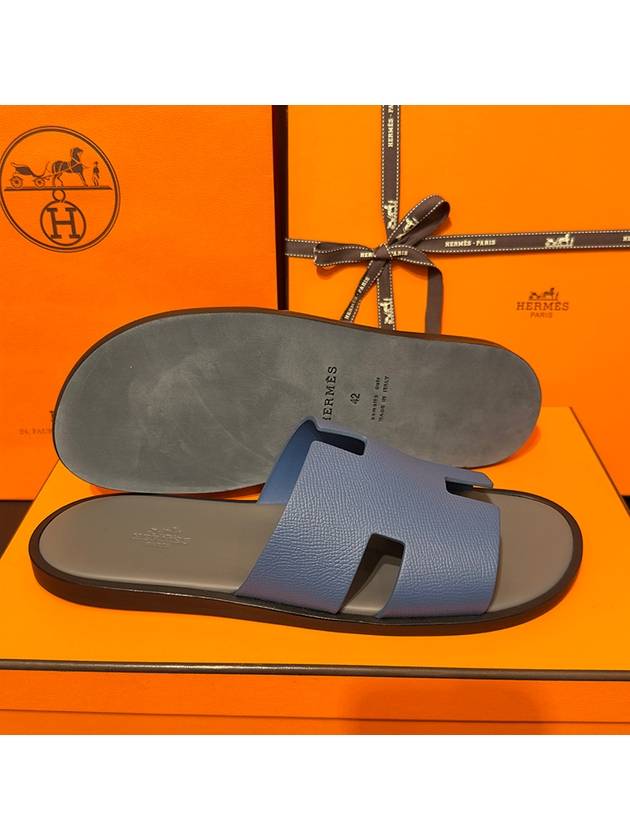 Men's Izmir Sandals Calfskin Absong Blue Gray Twotone - HERMES - BALAAN 6