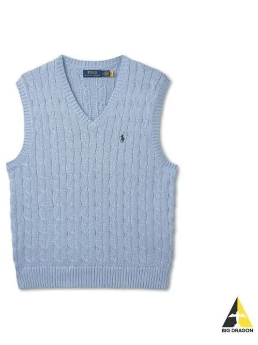 Cable knit cotton sweater vest in blue - POLO RALPH LAUREN - BALAAN 1