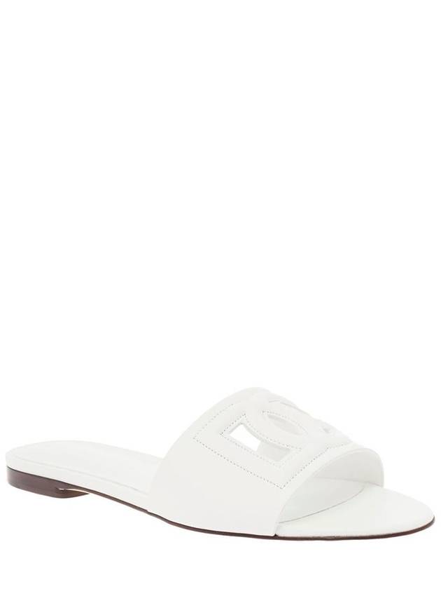 DG Logo Leather Flat Slippers White - DOLCE&GABBANA - BALAAN 7