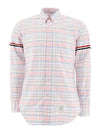 Men's Plaid Three Stripes Armband Oxford Long Sleeve Shirt Light Pink - THOM BROWNE - BALAAN 2