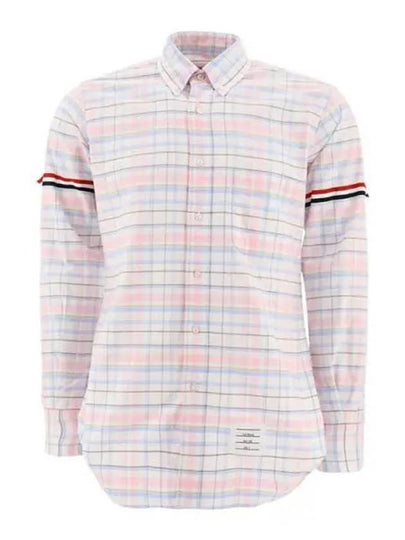 Men's Plaid Three Stripes Armband Oxford Long Sleeve Shirt Light Pink - THOM BROWNE - BALAAN 2