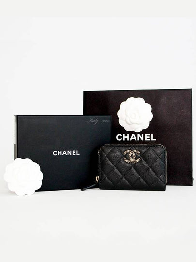 Stone CC Logo Zip Around Caviar Leather Wallet Black - CHANEL - BALAAN 2