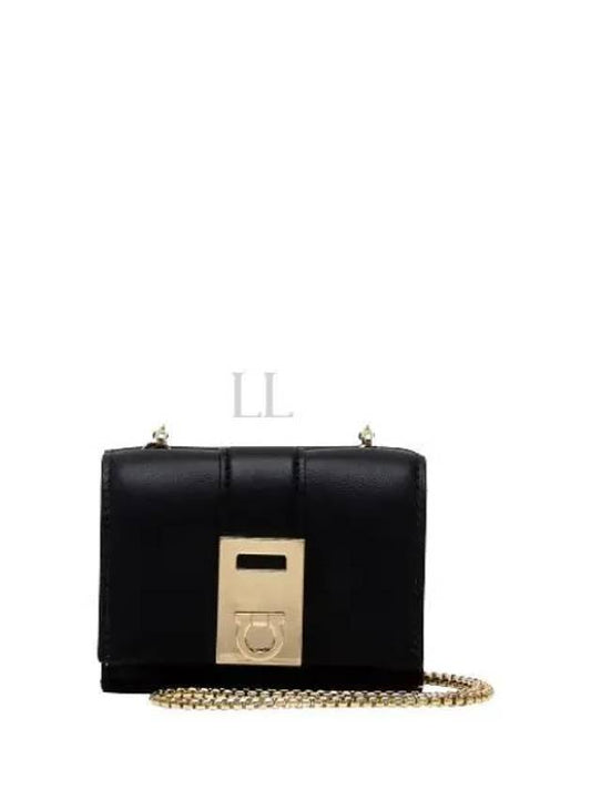 Hug Chain Leather French Wallet Black - SALVATORE FERRAGAMO - BALAAN 2